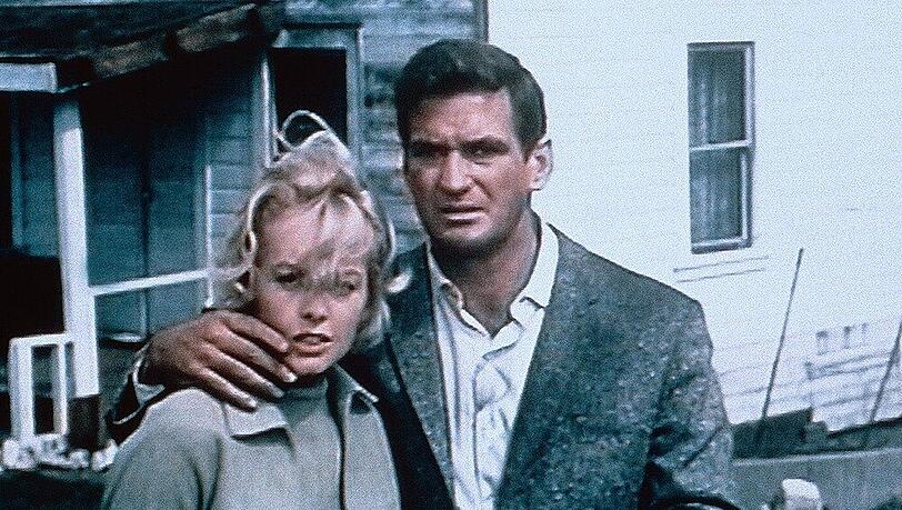 Tippi Hedren und Rod Taylor in "Die Vögel" (1963) von Alfred Hitchcock Tippi Hedren und Rod Taylor in "Die Vögel" (1963) von Alfred Hitchcock