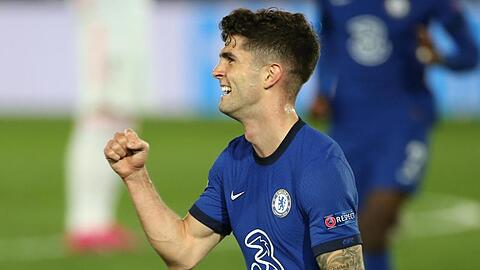 Christian Pulisic vom FC Chelsea jubelt über sein Tor zum 1:0 gegen Real Madrid.