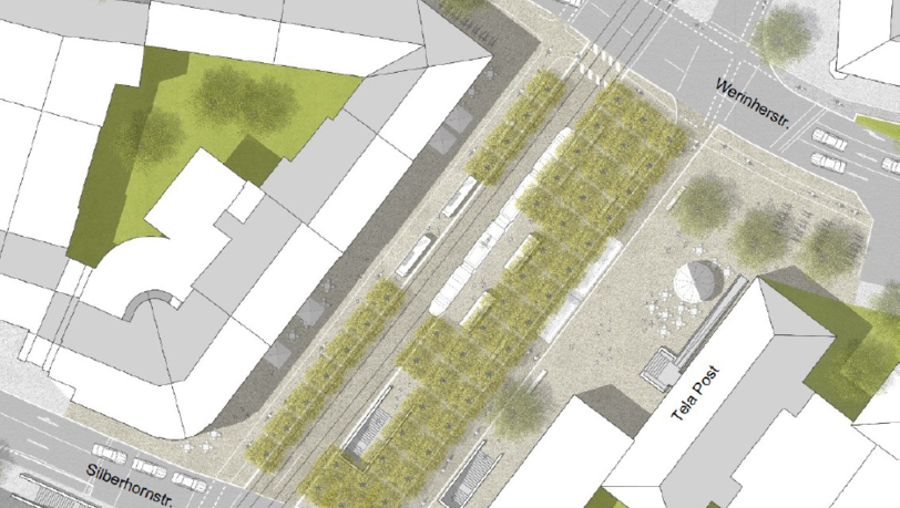 Der Platz von oben: So soll der Tegernseer Platz mal aussehen – Planungsstand 2021. Der Platz von oben: So soll der Tegernseer Platz mal aussehen – Planungsstand 2021.