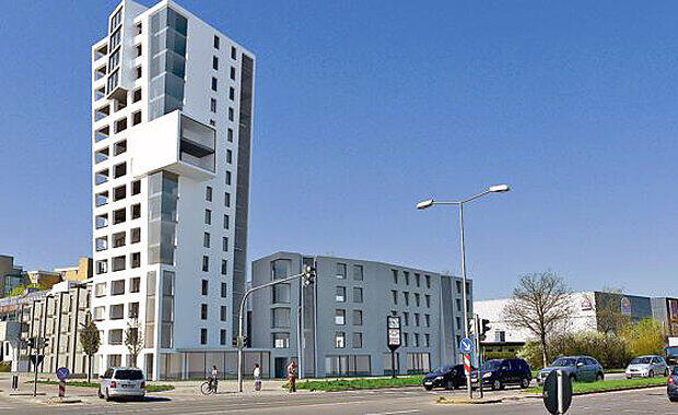 Der geplante Wohnturm am Jagdfeldring.	Visualisierung: Architekten Kock/Daberkow