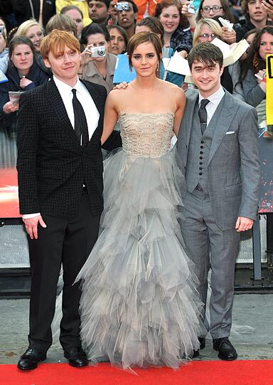 Emma Watson mit ihren Schauspielkollegen Rupert Grint und Daniel Radcliffe