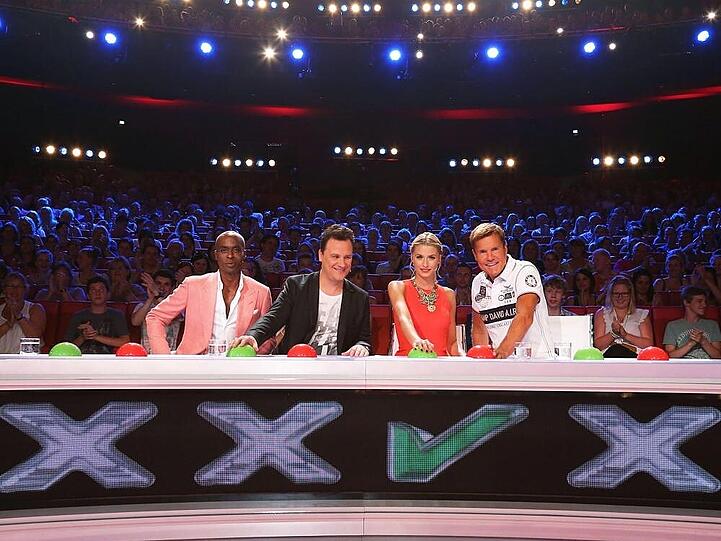 Die "Supertalent"-Jury 2013: Bruce Darnell (li.), Guido Maria Kretschmer, Lena Gercke und Dieter Bohlen