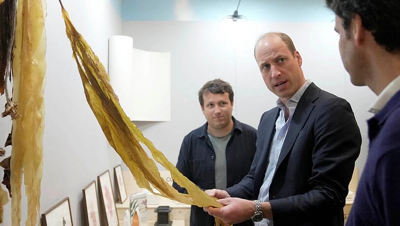 Prinz William überzeugt sich von den Rohmaterialien für nachhaltige Verpackungen.