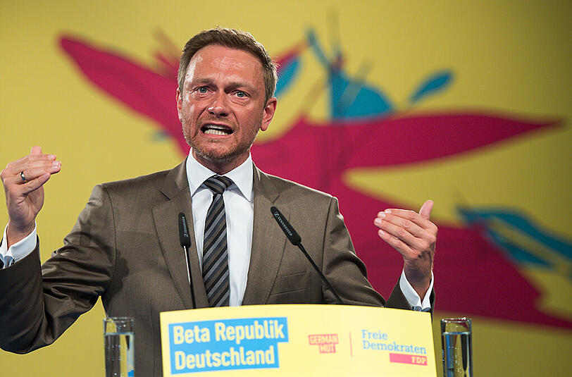 Voll auf Angriff: FDP-Chef Christian Lindner während des Parteitags der Liberalen in Berlin.