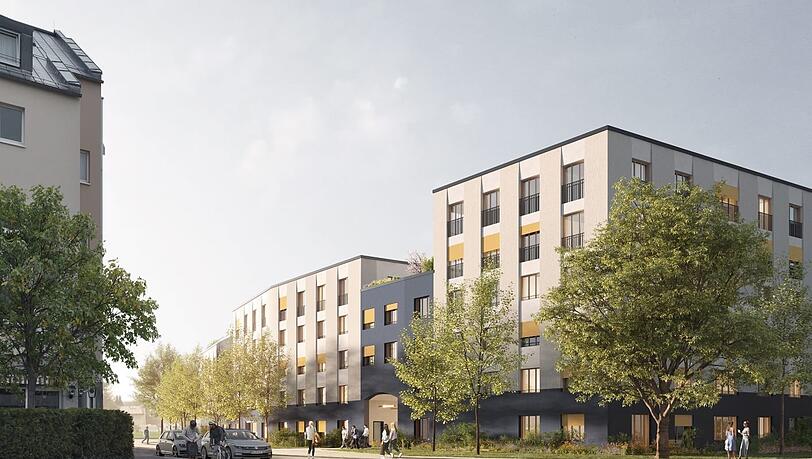 Mit einem "anheimelnden Rundbogen" und unterschiedlichen Höhen: Die Visualisierung zeigt die geplante Fassade der Wohnanlage in Ramersdorf. Mit einem "anheimelnden Rundbogen" und unterschiedlichen Höhen: Die Visualisierung zeigt die geplante Fassade der Wohnanlage in Ramersdorf.