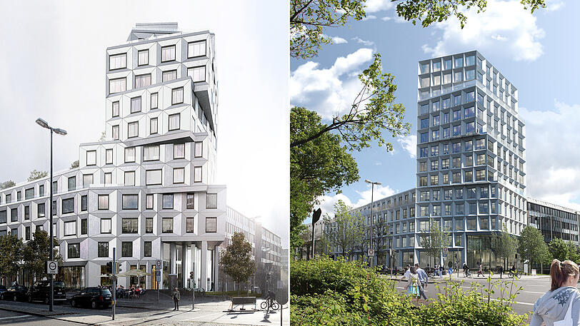 Vorher (li.): Cool und etwas futurisisch &ndash; der erste Entwurf von Fabian Ochs für die Ridlerstraße 35 wurde verrissen. Nachher (re.): Das Haus wirkt angepasst und auf Linie.