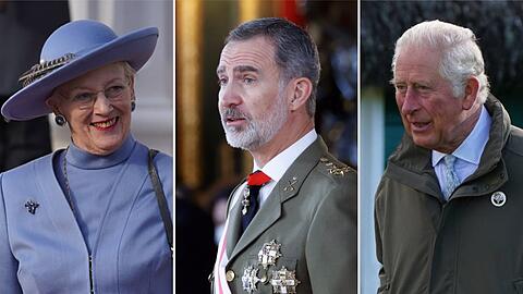 Königin Margrethe, König Felipe und Prinz Charles haben Corona.