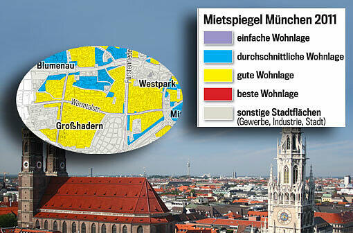 Die Lage macht&rsquo;s: Je nach farblicher Markierung fällt auch die Grundmiete unterschiedlich hoch aus. Der Mietspiegel gilt ab 20. März 2013. Wohnen Sie in bester Lage? Einfach weiterklicken!