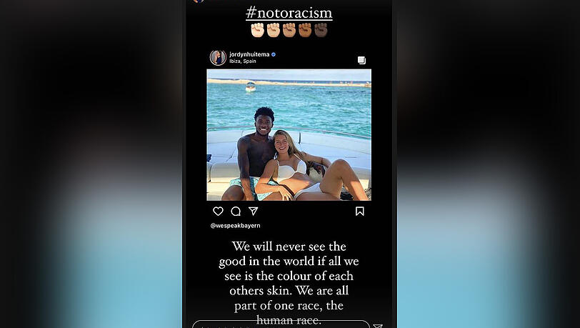 So beginnt Davies-Freundin Jordyn Huitema ihre Instagram-Story, in der sie Teile der rassistischen Beleidigungen publik macht, die das Paar erhalten haben.