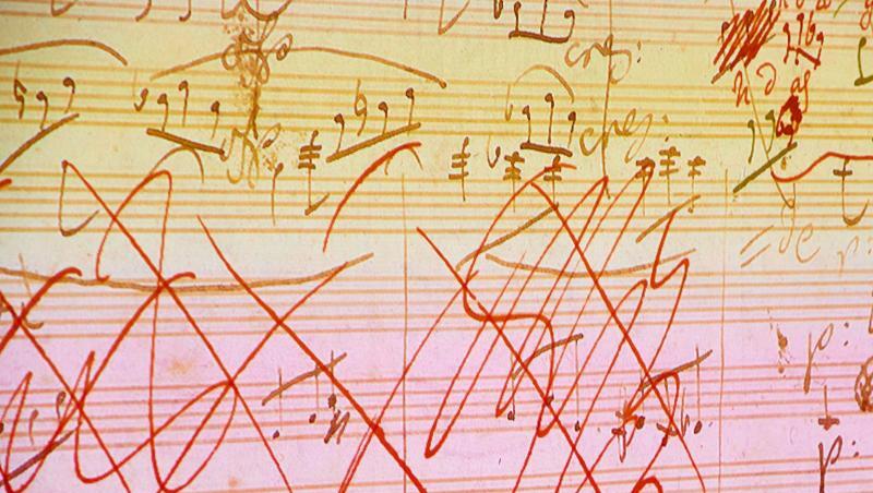 Eine Skizze aus der mit künstlicher Intelligenz fertig gestellten 10. Sinfonie von Beethoven. Eine Skizze aus der mit künstlicher Intelligenz fertig gestellten 10. Sinfonie von Beethoven.