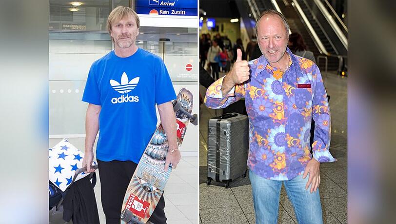 Ansgar Brinkmann (l.) nahm ein Longboard mit ins Dschungelcamp, Markus Reinecke eine Ansteckblume.