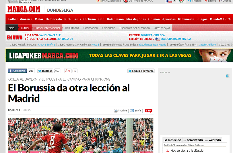 In Spanien nimmt man die Niederlage der Bayern natürlich besonders interessiert zur Kenntnis. Marca titelt: "Die Borussia gibt Madrid eine weitere Lektion".