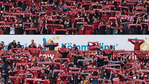 Mainzer Zuschauer singen die Vereinshymne. Am 7. Februar wird das Spiel gegen Union Berlin nachgeholt.