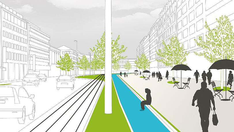 Sonnenstraße mit Bächlein: Die Idee, den Westlichen Stadtgrabenbach hierher zu leiten, hatte Architekt Stephan Braunfels 1985. Sonnenstraße mit Bächlein: Die Idee, den Westlichen Stadtgrabenbach hierher zu leiten, hatte Architekt Stephan Braunfels 1985.
