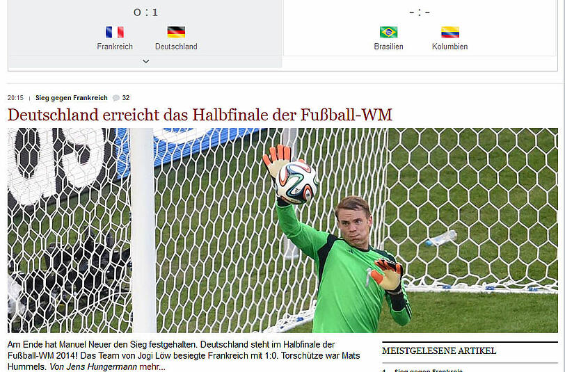 Ganz Nachrichtlich schreibt "Die Welt": Deutschland erreicht das Habfinale der Fußball-WM
