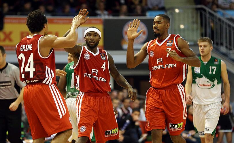 Von links: Die Bayern-Stars Demond Greene, Tyrese Rice und Brandon Thomas.