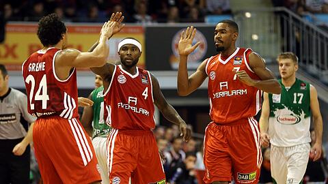 Von links: Die Bayern-Stars Demond Greene, Tyrese Rice und Brandon Thomas.