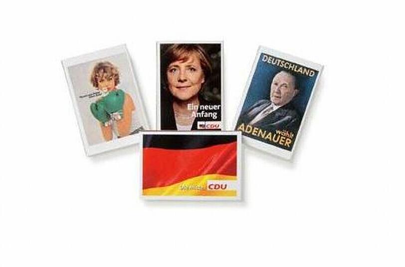 Streichhölzer sind was für Nostalgiker,  muss sich die CDU gedacht haben - und deshalb nicht nur welche mit Angela Merkel, sondern auch mit Konrad Adenauer ins Angebot aufgenommen haben.