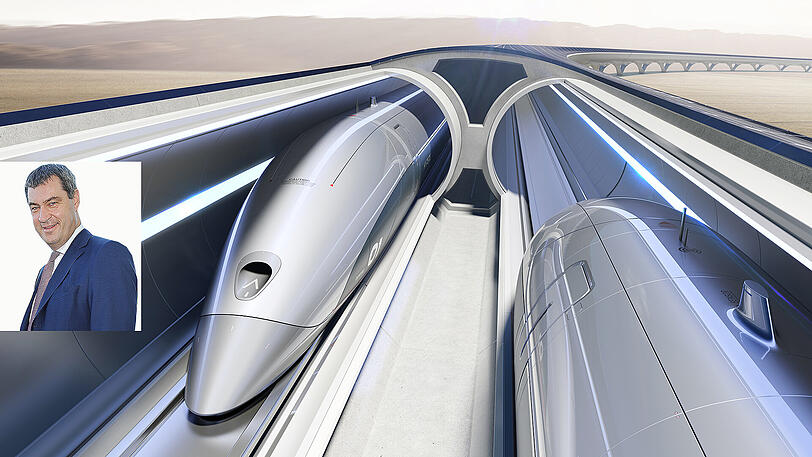 Mit Magnettechnologie auf bis zu 1.200 Kilometer pro Stunde beschleunigen: ein Modell von Hyperloop Transportation Technologies (HTT). Eine Technik, die Markus Söder fördern will.
