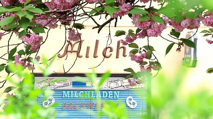 "Milch" steht noch an der Fassade über dem Schaufenster an der Kaulbachstraße 54. Leider gibt es seit Herbst keine Milch mehr zu kaufen. Einer der letzten Tante-Emma-Läden der Stadt hat zugemacht.