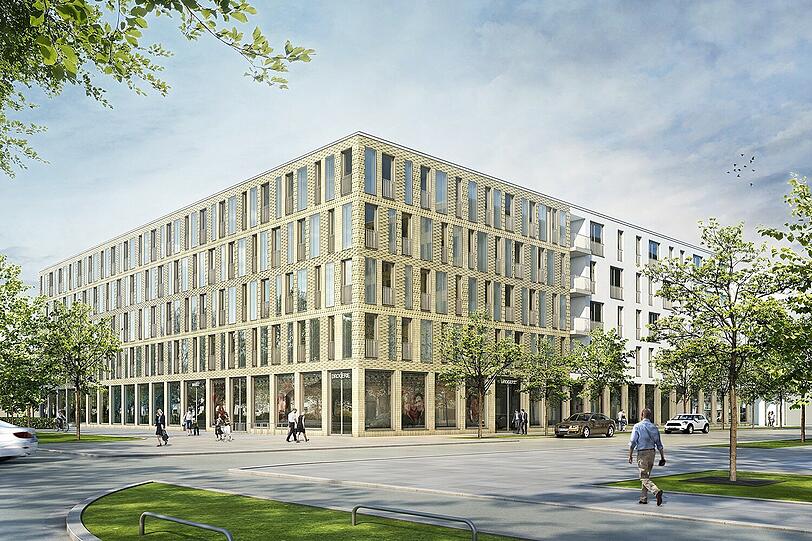 ... Büro- und Einzelhandelsflächen, wie hier an der Schwere-Reiter-Straße / Ecke Petra-Kelly-Straße und...