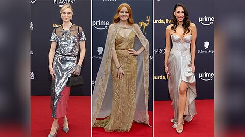 Kim Hnizdo, Barbara Meier und Melissa Khalaj (v.l.) lieben ihre Glamour-Looks.