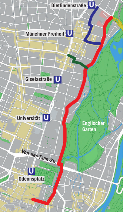 Die Wunsch-Radlrouten der FDP/Bayernpartei. Grafik: Google Maps/Bearb.: anf Die Wunsch-Radlrouten der FDP/Bayernpartei. Grafik: Google Maps/Bearb.: anf