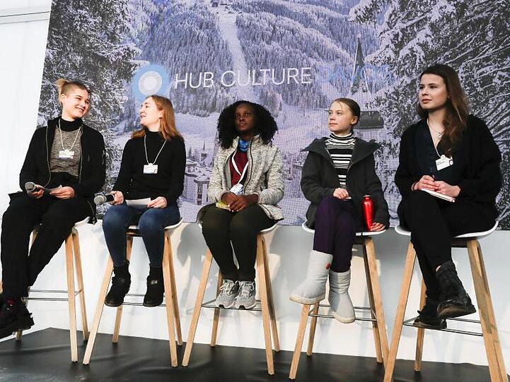 Beim Weltwirtschaftsforum in Davos: Die Klimaaktivisten Isabelle Axelsson, Loukina Tille, Vanessa Nakate, Greta Thunberg und Luisa Neubauer (v.l.).
