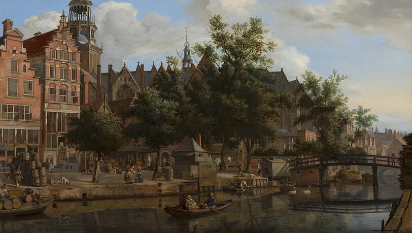 Amsterdams Grachten: heute ein Touristenmagnet, früher Motiv unzähliger Gemälde berühmter holländischer Maler (hier Peter van der Heyden). Amsterdams Grachten: heute ein Touristenmagnet, früher Motiv unzähliger Gemälde berühmter holländischer Maler (hier Peter van der Heyden).