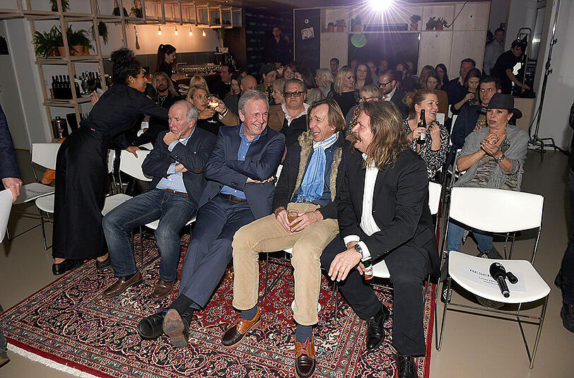 Moderator Jürgen Herrmann, Kult-Radiomoderator Fritz Egner, Radiomoderator Wolfgang Leikermoser und Musiker Leslie Mandoki.