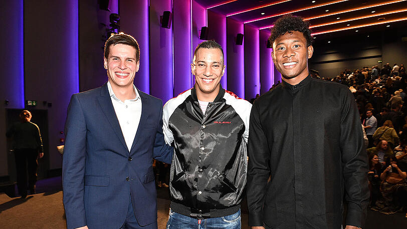 Johannes Mösmang, Farid Bang, David Alaba (v.l.).