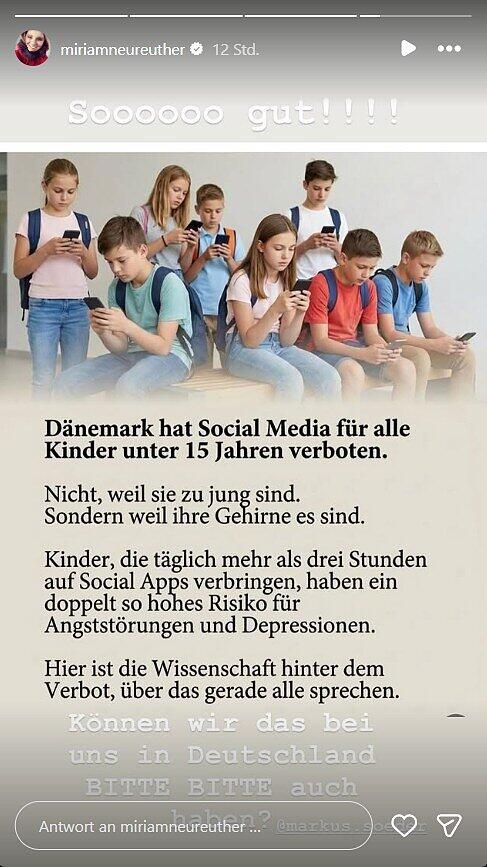 Miriam Neureuther macht via Instagram ein Anliegen deutlich.