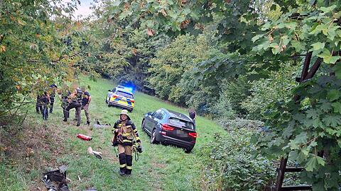Nachdem er von der Stra&szlig;e abgekommen war, nahmen die Polizisten den Jugendlichen fest.