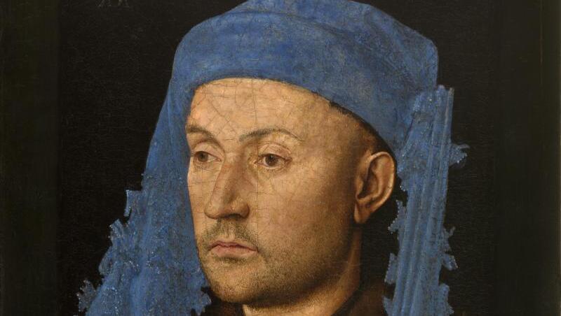 Das Gemälde "Bildnis eines Mannes mit blauem Chaperon" (ca. 1428-1430) von Jan van Eyck. Das Gemälde "Bildnis eines Mannes mit blauem Chaperon" (ca. 1428-1430) von Jan van Eyck.