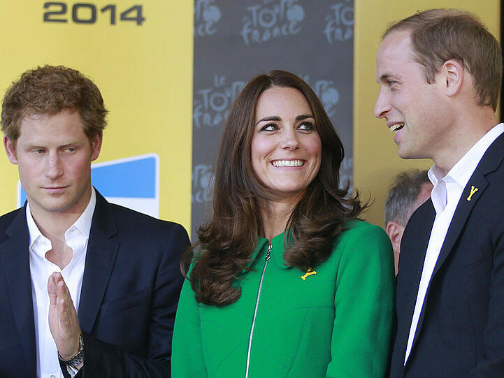 Prinz Harry, Herzogin Kate und Prinz William bei der Eröffnung der Tour de France 2014