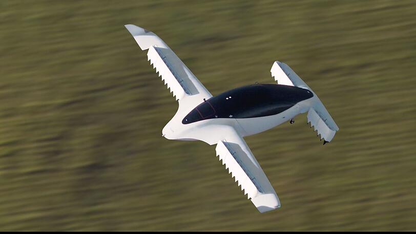Das Elektro-Flugtaxi des Herstellers Lilium bei einem Testflug. Lilium hat den Bau einer zweiten Fabrik in Weßling bei München angekündigt.