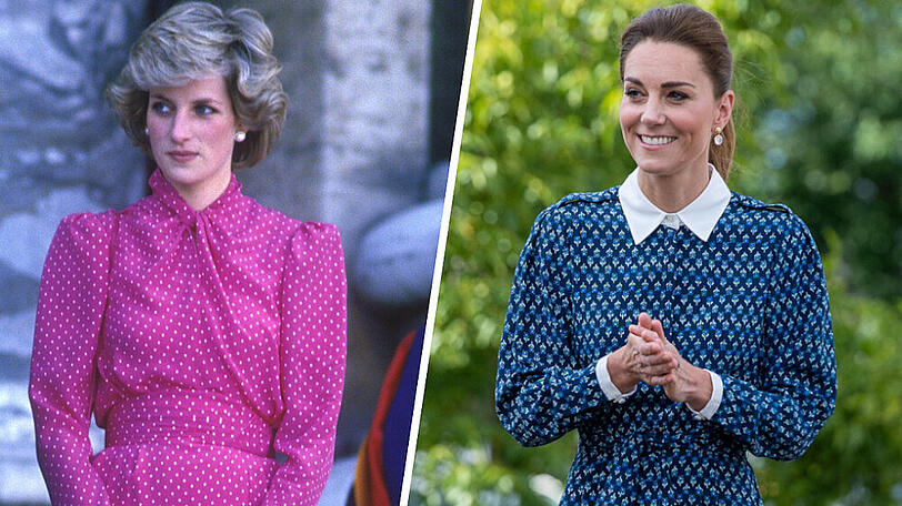 Prinzessin Diana (l.) im Jahr 1985 und Herzogin Kate im Jahr 2020.