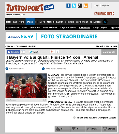 Tuttosport sieht die Bayern ins Viertelfinale fliegen.