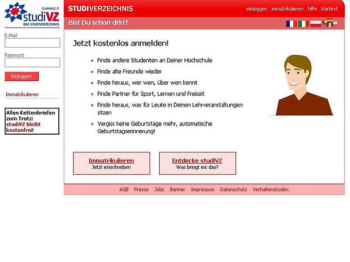 Webseite des Studenten-Netwerks StudiVZ.