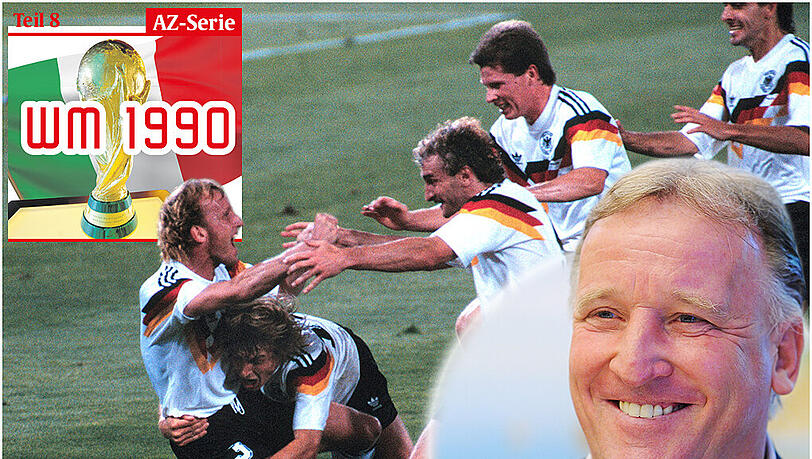 Der Jubel: Andreas Brehme wird von seinen Teamkollegen Jürgen Klinsmann, Rudi Völler, Stefan Reuter und Pierre Littbarski bestürmt. Der Jubel: Andreas Brehme wird von seinen Teamkollegen Jürgen Klinsmann, Rudi Völler, Stefan Reuter und Pierre Littbarski bestürmt.