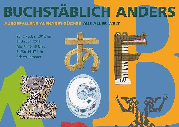 Das Plakat zur Ausstellung "Buchstäblich anders" in der Internationalen Jugendbibliothek.
