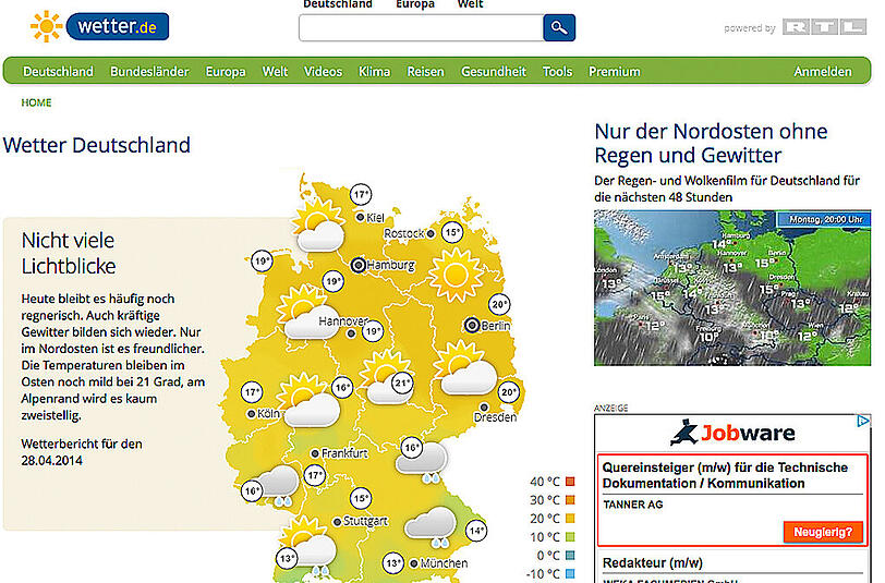 2,9 für die Webseite wetter.de. Das Portal gehört der RTL-Group und lieferte die schwächste Niederschlagsprognose.