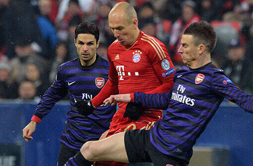 Fast wäre der FC Bayern (im Bild Arjen Robben) von Arsenal London getoppt worden auf dem Weg ins Viertelfinale der Champions League.