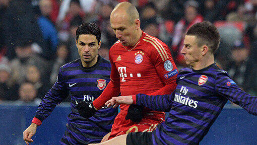 Fast wäre der FC Bayern (im Bild Arjen Robben) von Arsenal London getoppt worden auf dem Weg ins Viertelfinale der Champions League. Fast wäre der FC Bayern (im Bild Arjen Robben) von Arsenal London getoppt worden auf dem Weg ins Viertelfinale der Champions League.