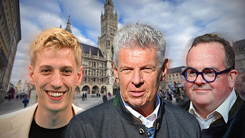 Die drei aussichtsreichsten Kandidaten f&uuml;r das Amt des Oberb&uuml;rgermeisters: Dominik Krause (Gr&uuml;ne), der bisherige OB Dieter Reiter (SPD) und CSU-Kandidat Clemens Baumg&auml;rtner.