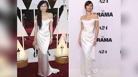 Zendaya erschien im selben Kleid bei den Oscars 2015 (l.) und zur "The Drama"-Filmpremiere 2026.
