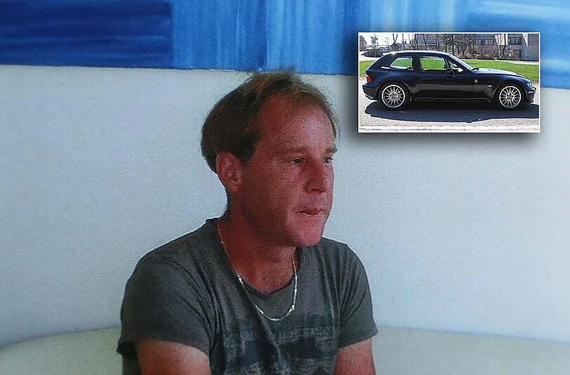 Dieses Foto veröffentlichte die Polizei zu öffentlichen Fahndungszwecken. Der 44-jährige Thomas Götsch wird seit dem 17. Juli vermisst. Im kleinen Bild ist das Auto zu sehen, mit dem er unterwegs ist.