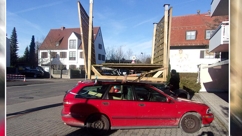 Mit dieser Konstruktion wollte der Mann die Garage transportieren.