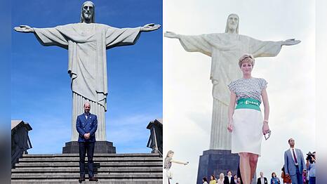 Prinz William heute, rechts Prinzessin Diana 1991 vor einem der bekanntesten Wahrzeichen Rio de Janeiros.