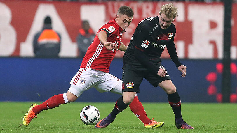 Bald auch Teamkollegen beim FC Bayern? Die beiden Nationalspieler Joshua Kimmich und Julian Brandt (Bayer Leverkusen, rechts).